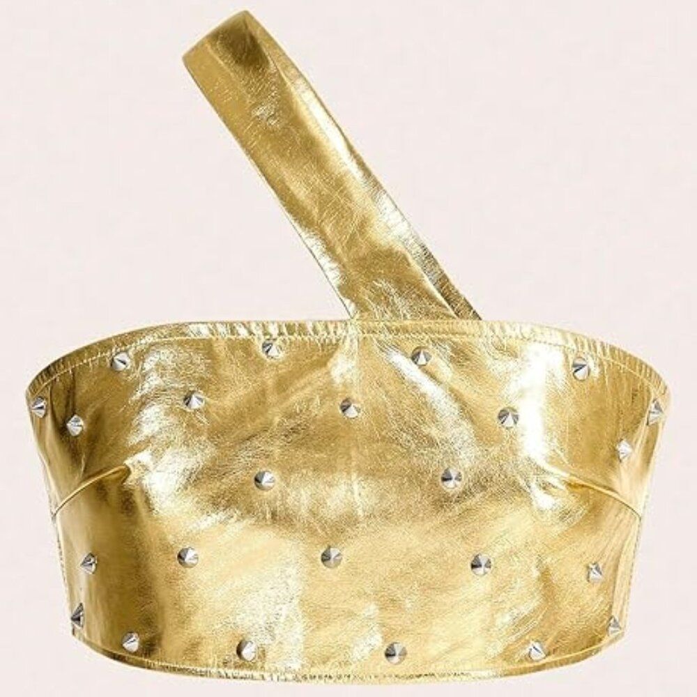 NEW Gold Studded One shoulder Crop Top SZ S